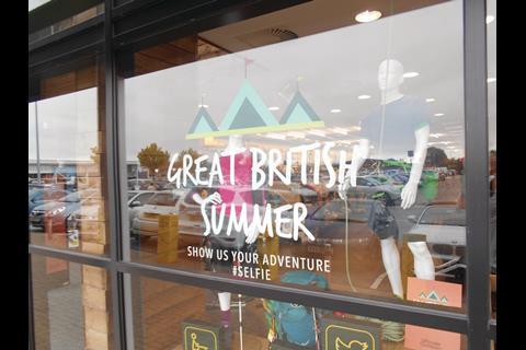 On the windows there are graphics trumpeting the ‘Great British Summer’ and an abstract depiction of mountains.